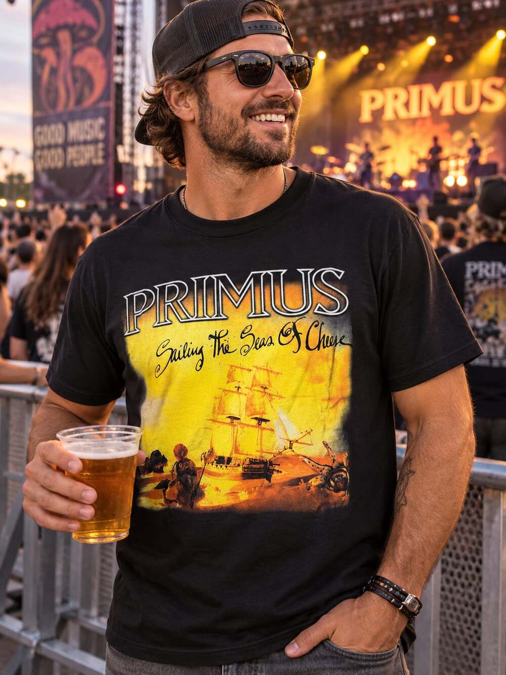 Tultex Primus Sailing The Seas Of Cheese Band T-Shirt Size M Black